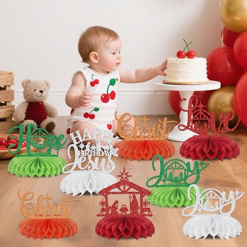8PCS Christmas Decorations Happy Birthday Jesus Honeycomb Centerpieces Christmas Party Decorations Supplies