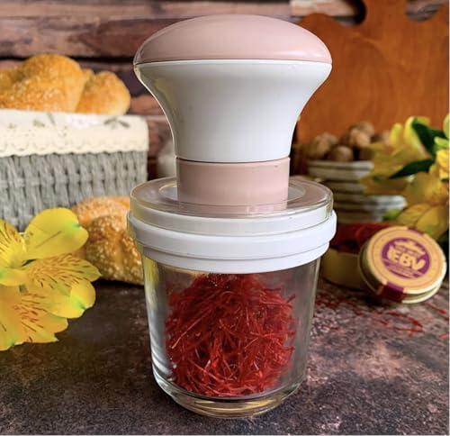 Deluxe Saffron Mill Grinder – Handheld Glass Spice Grinder for Cooking, Tea, and Herbal Use – Fine Powder Mortar with Mesh – Durable Design with Moisture-Proof Lid (1, Grey) 1