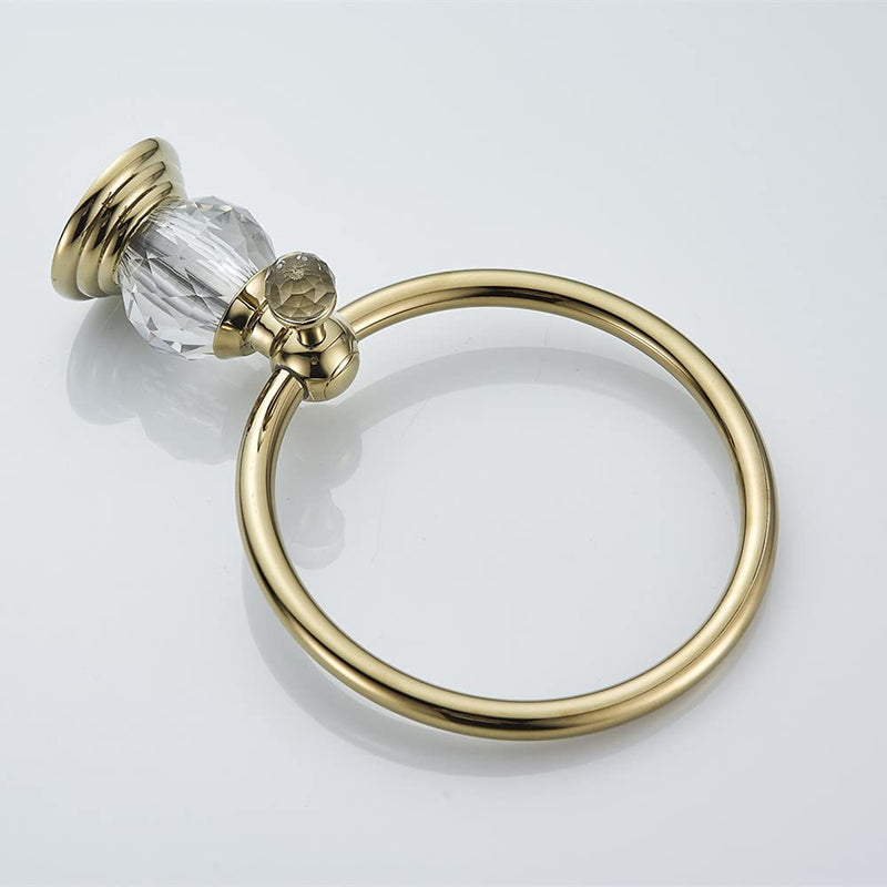 WOLIBEER Gold Towel Ring, Crystal Hand Towel Holder Polished Brass Bling Towel Bar Bathroom Accessories Wall Mounted