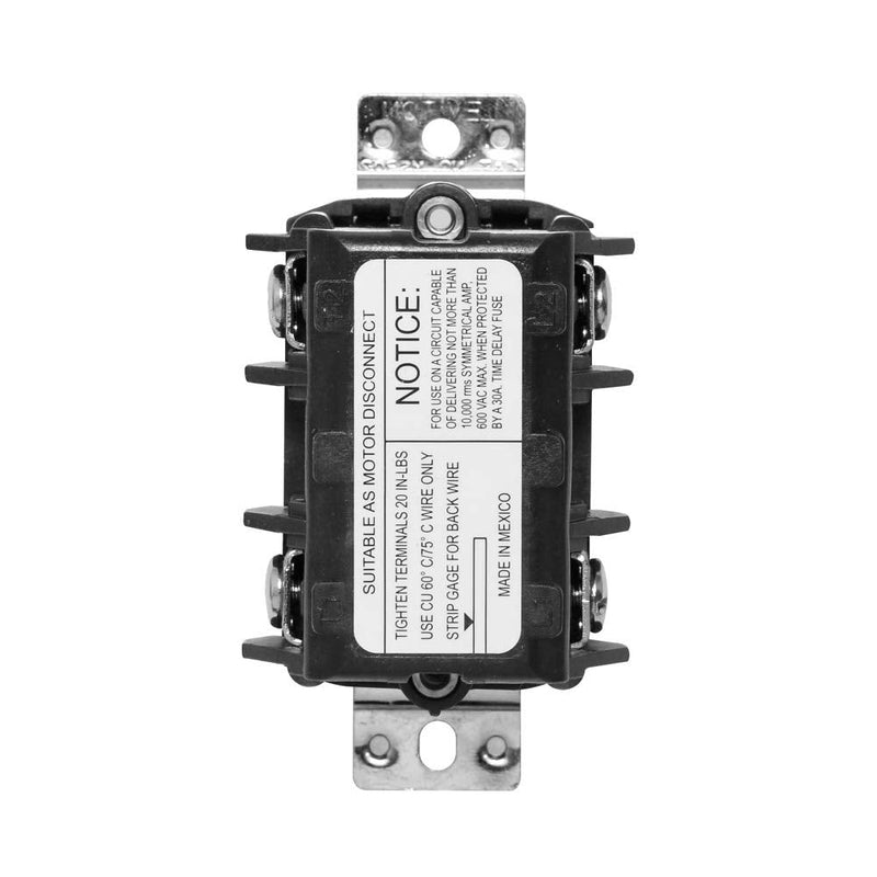 Leviton 30 Amp, 600 Volt, Three-Pole, 3 Phase AC Motor Starter, Suitable as Motor Disconnect, Short Toggle, Industrial Grade, Non-Grounding, MS303-DSS, Black (Pack of 1)