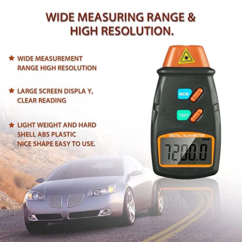 Professional Digital Tachometer Chainsaw Non-Contact Tachometer Laser Tachometer Digital Tachometer Measuring Range 2.5RPM ~ 99.999RPM