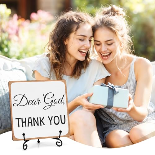 Christian Home Decor Thank You Wooden Sign with Iron Stand Appreciation Gifts for Woman Man Christian Religious Sign for Office Bedroom Living Room Home Shelf Thank You Religious Desk Table Decor