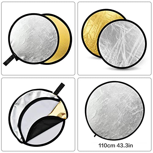 GODOX 43" 110cm 2-in-1 Collapsible Round Portable Disc Light Reflector with Bag for Studio and Photography - Gold, Silver