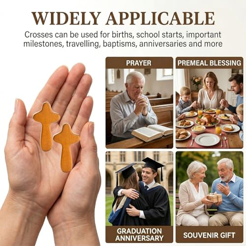 wellrun 2PCS 10CM Handheld Olive Wood Cross,Mini Natural Wood Grain Comforting Religious Cross for Prayer,Meditation,and Reflection,Gift for Men & Women