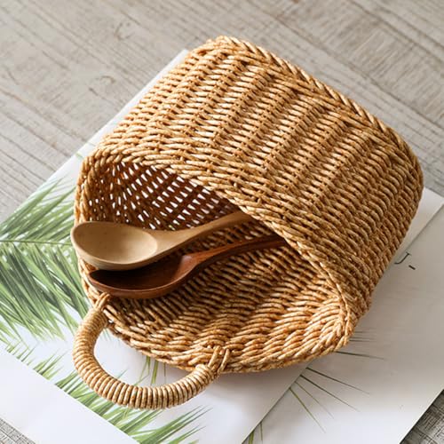 Zerodeko 2 Hanging Basket Woven Storage Basket for Kitchen Ginger Garlic Cutlery Eggs Seasonings Rustic Organizer for Home Restaurant 9.64 X 7.48 X 4.52 in