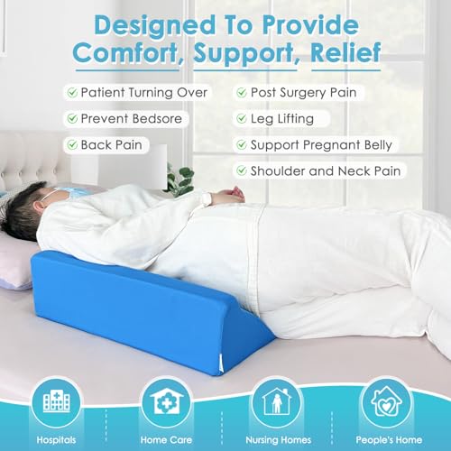 Bed Wedge Pillow For Sleeping Seniors Post Surgery Incline Pillow Bedsore Pressure Relief Cushions For Butt Lifting Patient Turning Triangle Foam Wedges For Bed Positioning Body Back Support (Blue) Blue