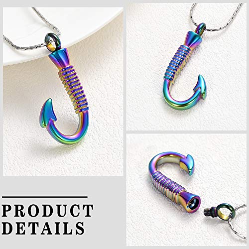constantlife Cremation Jewelry for Ashes Urn Memorial Necklace Fish Hook Design Stainless Steel Pendant Keepsake Ashes Holder Colorful