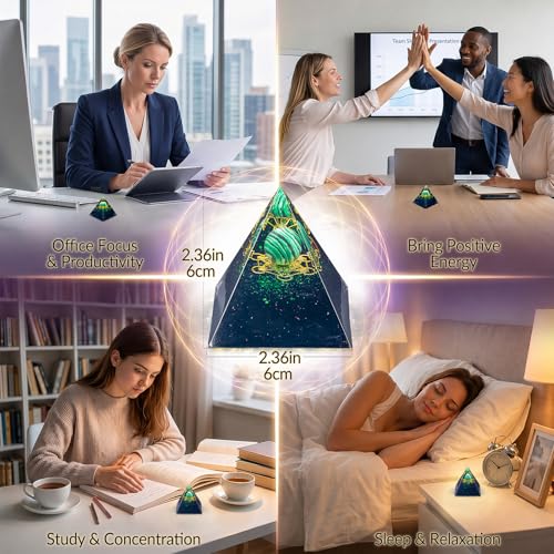Orgone Crystal Pyramid for Positive Energy, Malachite Sphere Sacred Geometry Healing Crystal Pyramid, Obsidian Crystal Chips Energy Generator, Meditation Energy Healing Decor & 2 pcs Rose Quartz Heart Sacred Geometry Symbol