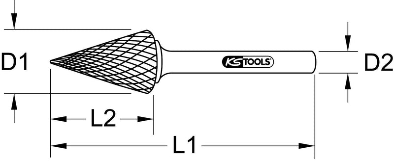 KS Tools 515.3271 Hard metal tip cone milling burr form M, 3mm | Carbide milling cutter, shape M, diameter 3 mm, 38.5 mm