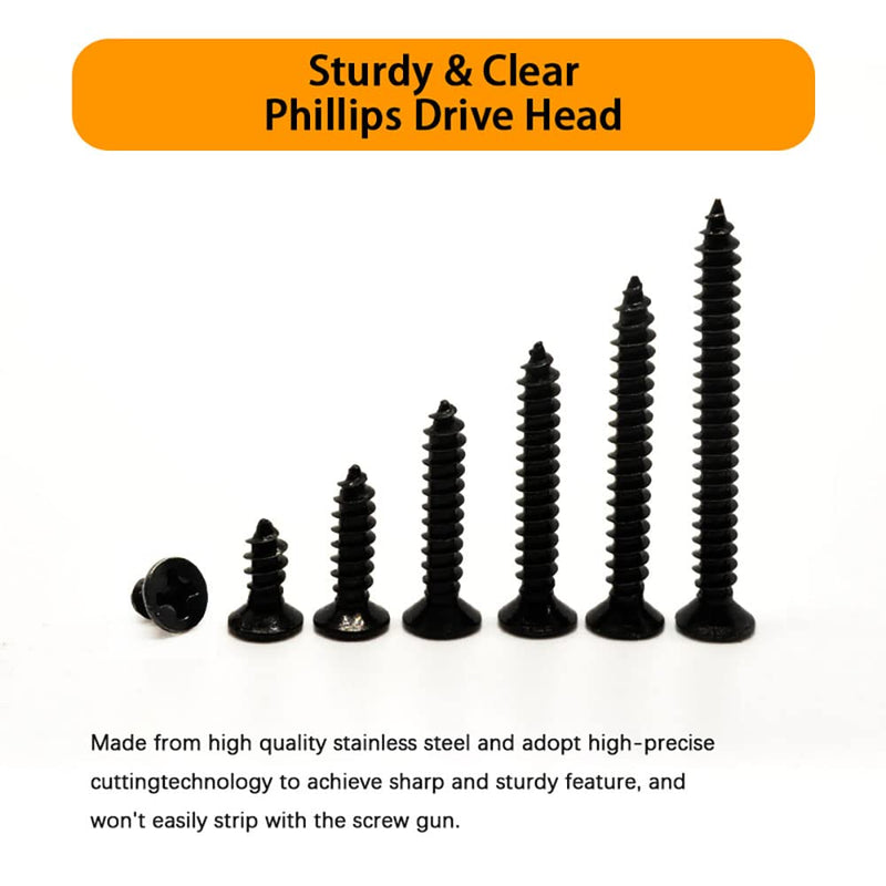 [Australia - AusPower] - M4 Flat Head Self Tapping Wood Screws Assortment Fasteners Kit 360Pcs,Phillips Drive Countersunk Head Self-Tapping Screws,Carbon Steel M4 carbon steel-flat head 360 