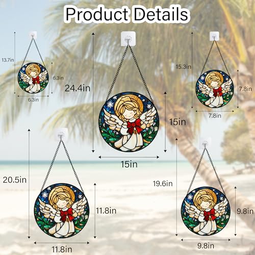 Stained Glass Window Hanging Jesus Cute Angel 6.3" - White Angel Suncatcher Door Garden Sun Catcher Home Decor Birthday Christmas for Mom Men Woman Nana Friend Girl 6.3x6.3 IN