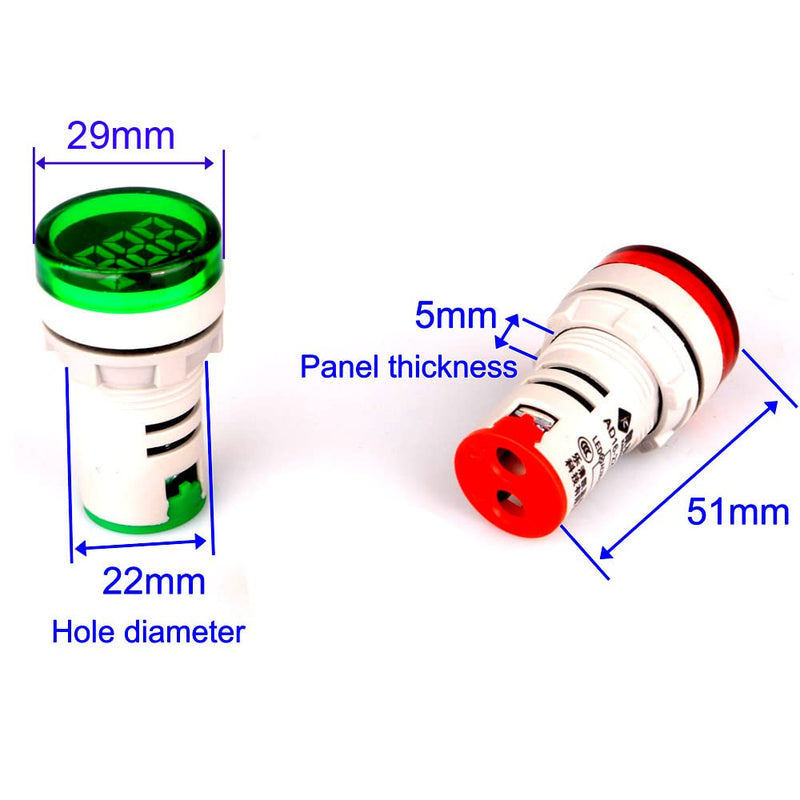 [Australia - AusPower] - Gebildet AC Frequency Meter, AC 24-500V 20-75Hz Frequency Counter Pack of 2, Green Red LED Signal Indicator Lamp Hzmeter 
