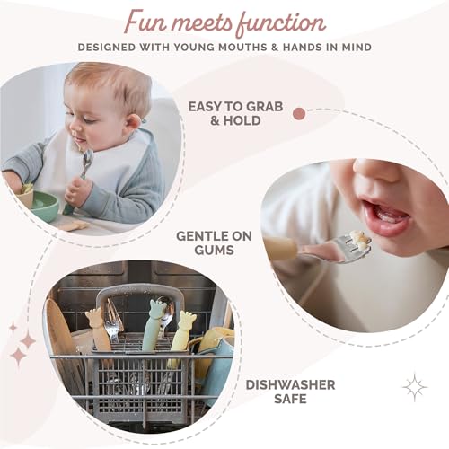 Sophie la girafe Baby Cutlery Set for Toddlers and Babies Easy Grip Fork Spoon and Rounded Safety Knife Stainless Steel First Feeding Utensils for Self Feeding