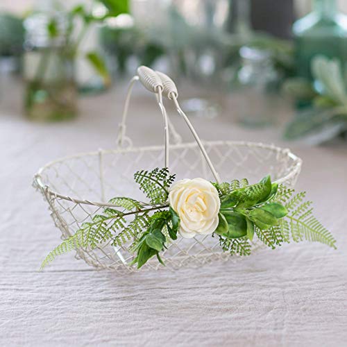 Ivory Flower Girl Basket - Soft White Wedding with Folding Handles - Perfectly Sized
