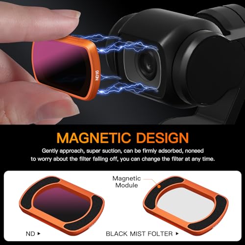 Osmo Pocket 4/3 Magnetic ND Filters Set + CPL Filter Compatible with DJI Osmo Pocket4/Pocket 3/Xtra Muse Vlogging Camera Accessories, 4 Pack - CPL, ND16, ND64, ND256 CPL + 3 ND Filters