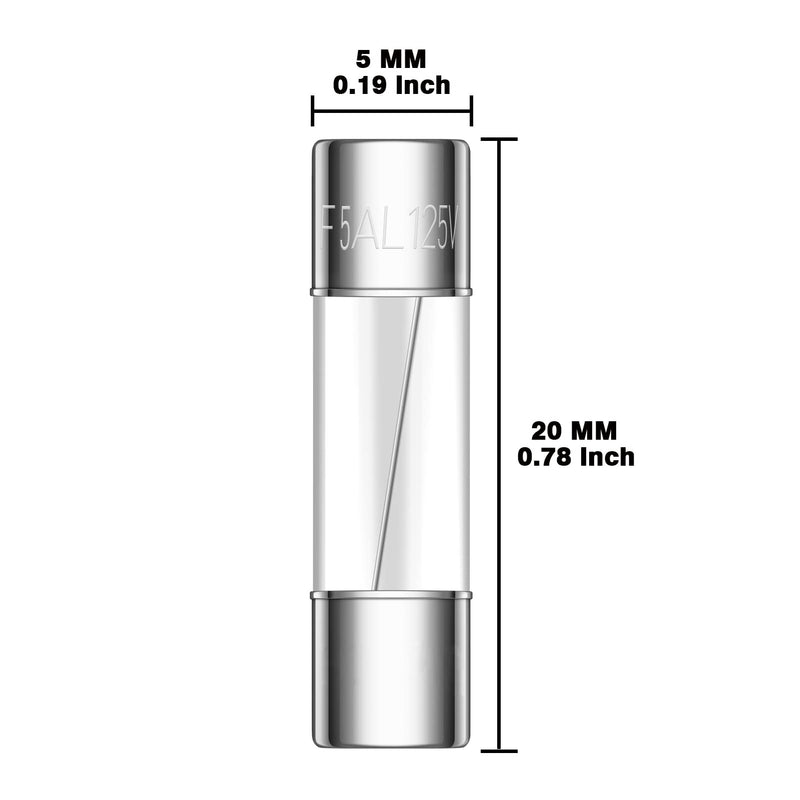 [Australia - AusPower] - 20pcs 5A 125V Christmas Light Fuses 5 Amp 125 Volt Max Glass Fuses Replacement for Outdoor C9 String Xmas Lights (5x20MM / 0.2x0.79Inch) 