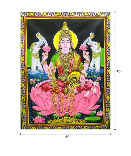 Goddess religious batik Lakshmi Cotton Wall Hanging Painting : Size 43"x30" Inches