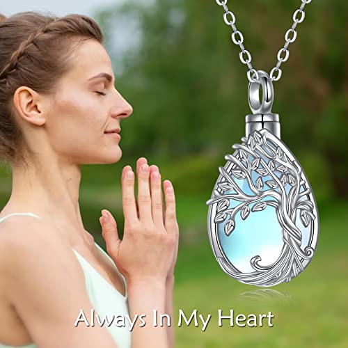 ONEFINITY Tree of Life Urn Necklaces for Ashes 925 Sterling Silver Tree of Life Crystal Cremation Jewelry for Ashes Memory Jewelry for Women Men Moonstone