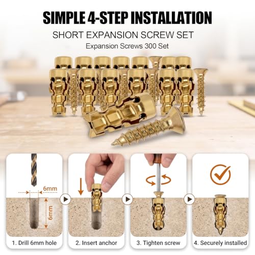 LOGJAM 6×14mm expansion anchors and screws for door hinge repair, 300-piece assortment set