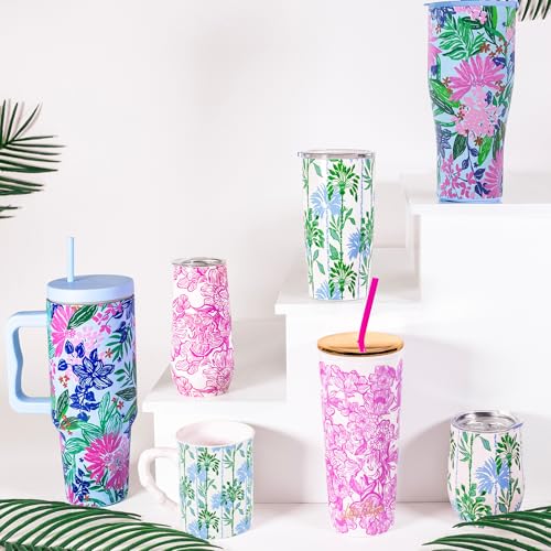 Lilly Pulitzer 40 Oz Insulated Tumbler with Lid, Straw & Handle, Stainless Steel Travel Water Bottel, Double Wall Metal Cup (Endless Summer) Endless Summer