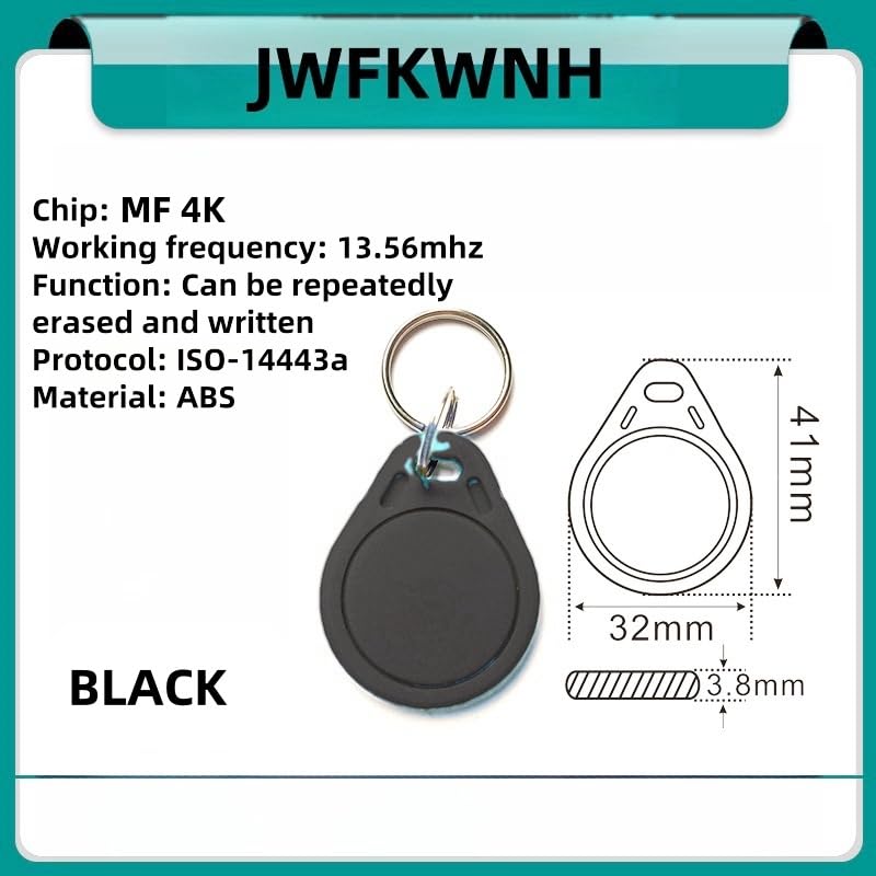 [Australia - AusPower] - 10PCS 13.56MHz RFID Keychain readable/writable KeyFobs Proximity Card Text MF 4K IC NFC Keychain tag Copier Card Access Control (Black) Black 