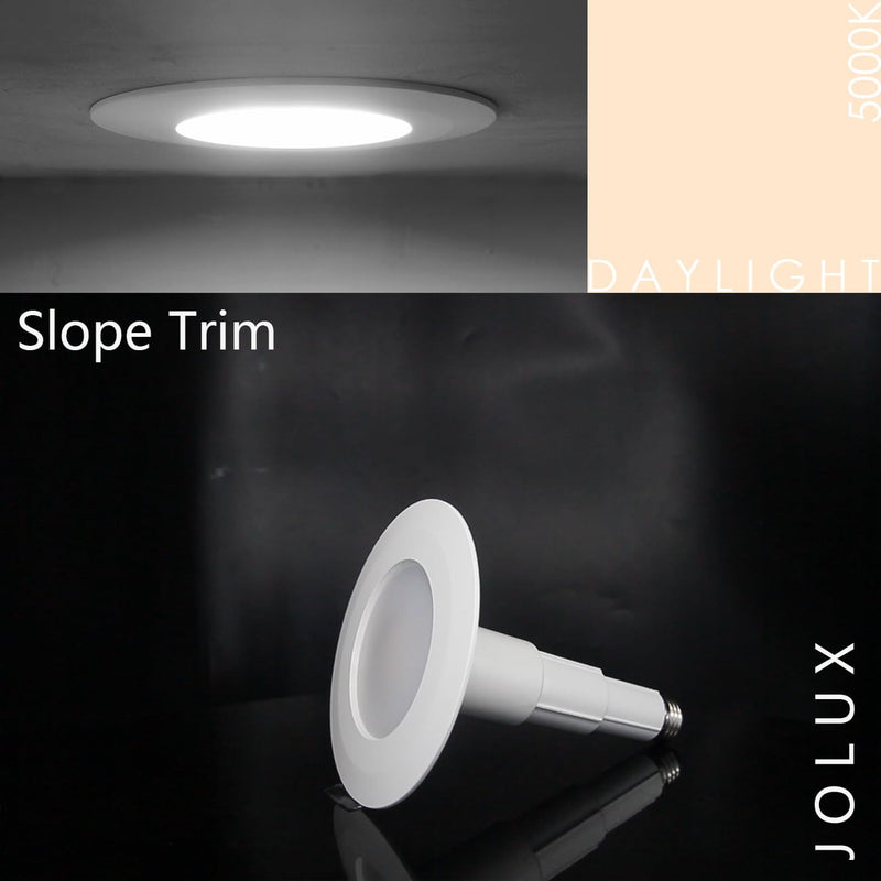 Jolux 4 Inch Adjustable LED Can Light Retrofit, 8.5W=40W 5000K 500LM, Dimmable ETL Damp Rated, Easy Flush Mount Install, Bevel Trim E26 Base, Recessed Lighting for Home Kitchen Bathroom, 4-Pack 5000k( Daylight) 4 Inch 4- Pack