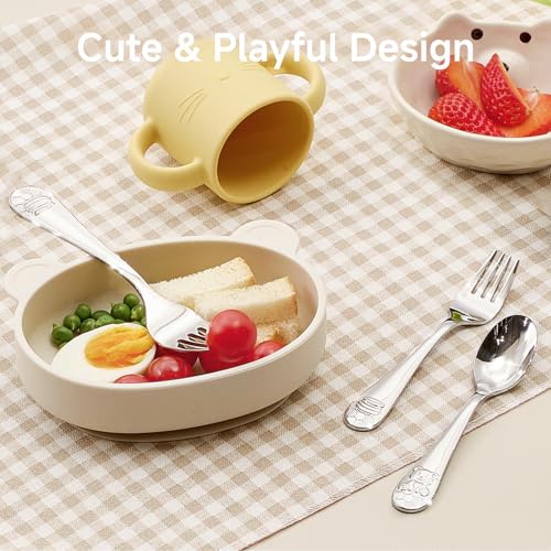 KINGSTONE 6 Pcs Small Toddler Utensils, 18/10 Stainless Steel, Honey Bear 6-Piece (Small)