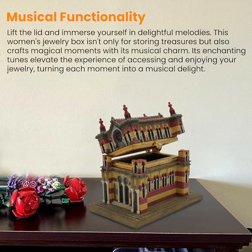 Majestic Giftware Musical Jewelry Box for Women (RM-UR-99055-M) | 5x3x4 Wooden Jewelry Case & Organizer With Design of Synagogue | Ideal Jewelry Organizer for Gifts & Keepsakes Brown - RM-UR-99055-M 5x3x4"