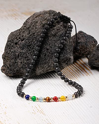 7 Chakra Ankle Bracelets for Women Beach Foot Healing Crystals Lava Rock Essential Oils Diffuser Worry Stone Energy Balancing Meditation Yoga gifts Lava Stone