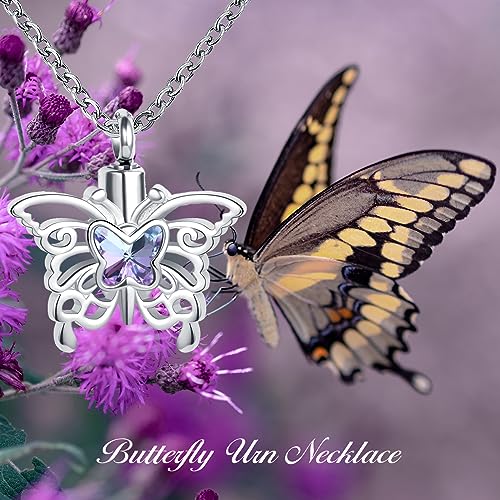 Now She Flies with Butterfly Cremation Urn Necklace for Ashes Stainless Steel Animal Memorial Urn Pendant Keepsake Gift Butterfly animal