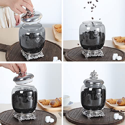 fanquare 35oz Modern Ceramic Cookie Jar with Silver Airtight Lid and Base