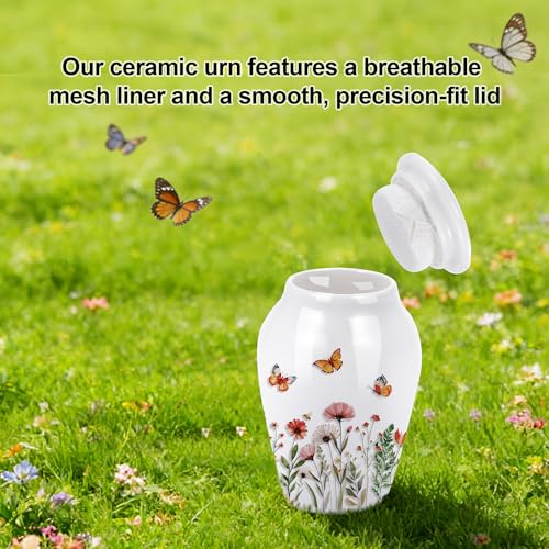 Small Keepsake Urns for Ashes, Set of 4 - Wildflower Ceramic Memorial Urns with Gift Box for Cremation Jewellery, Tokens & Ashes Wildflower - Set of 4