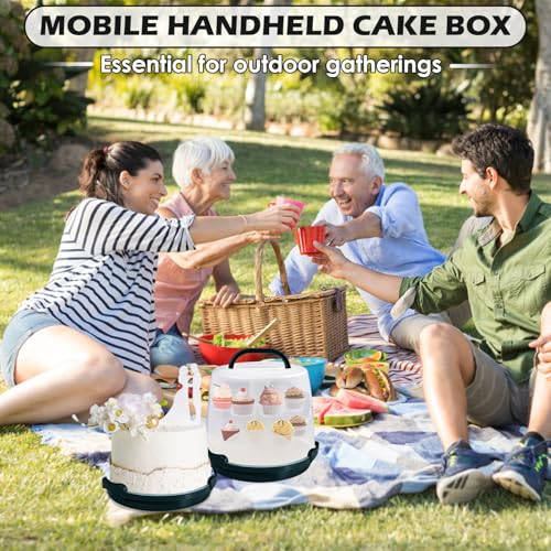Cake Carrier Round Cake Stand Plus Height Cake Container with Cupcakes Pad, Handle, Lid Reusable Package Box for Transporting Desserts,Pie,Toast,Fruit (10" Black) 10" Black