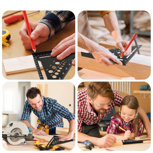 flintronic Carpenter's Square Set, 2 Pieces, Multifunctional Try Square, 18 cm + 30 cm, Aluminum Ruler Angle Guide Including Flat Carpenter's Pencil for Measuring Angles (Black) #A black 30 cm + 18 cm ruler + 2 x pencils