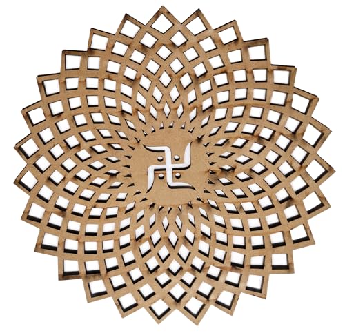 15x15cm Red Round Decorative Wall Art Mdf Wooden Chakra For Temple, Living Room, Bedroom, Office, Hotel, Home Decor Items, Gift Item, Mandala Wall Hanging For House Decoration GEOMETRY -RED 15*15 cm