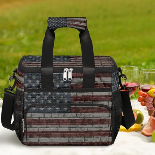 AUUXVA OMBRA Cooler Bag Large Camping Cooler Tote Leakproof Lunch Cooler Bag Insulated Waterproof Lunch Box… Vintage US Flag