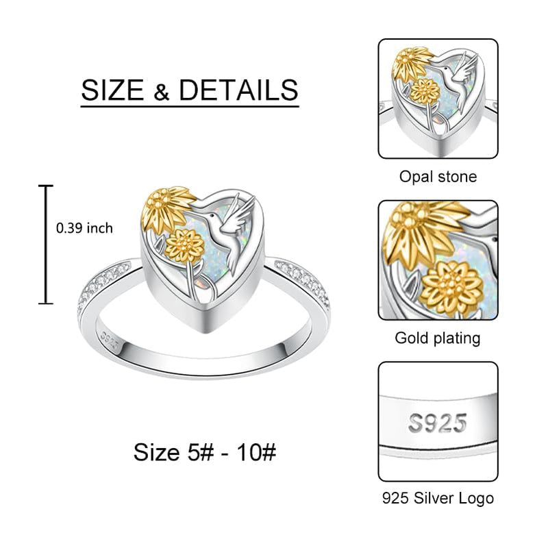 Hummingbird Cremation Urn Rings Holds Loved Ones Ashes 925 Sterling Silver Cremation Keepsake Ring Jewelry for Women 6