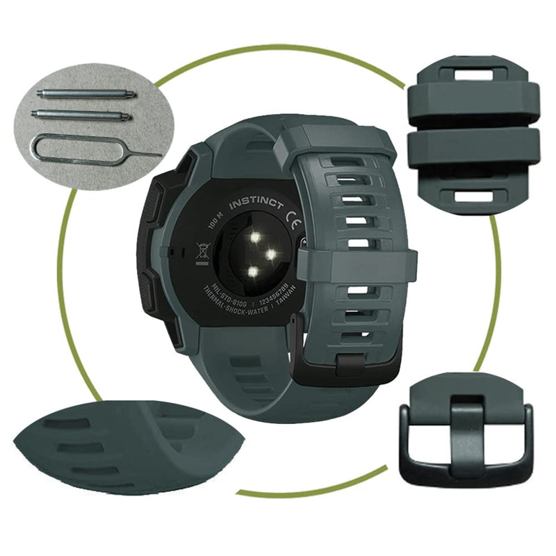 [Australia - AusPower] - Replacement Band Compatible with Garmin Instinct, 22mm Smartwatch Accessory Wrist Soft Silicone Band Strap for Garmin Instinct 2 / Instinct Esports/Solar/Tide/Tactical Graphite Gray 