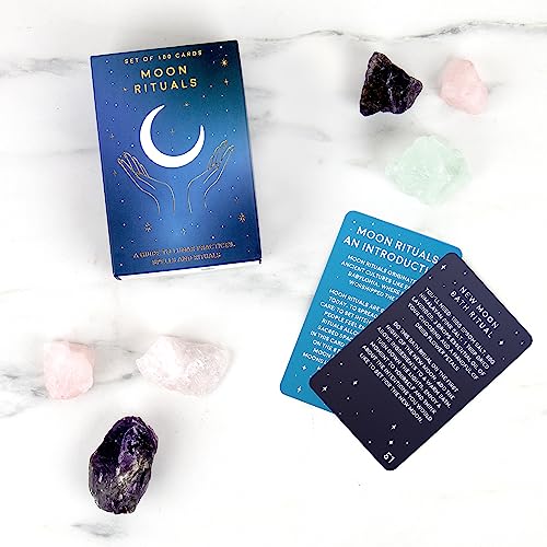 Gift Republic 100 Moon Ritual Cards | Self Care Practices, Spells, Affirmations, Blue