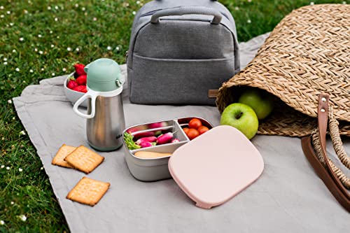 Beaba Stainless Steel Lunch Box, Kids Lunch Box with Silicone Lid, Bento Style Food Containers, Removable Silicone Dividers Make 1-3 Compartments, Rose