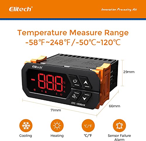 Elitech STC-1000HX Digital Temperature Controller Thermostat with Alarm Thermostat Intelligent LED -50℃ ~ 99℃ with Sensor AC10V-220V