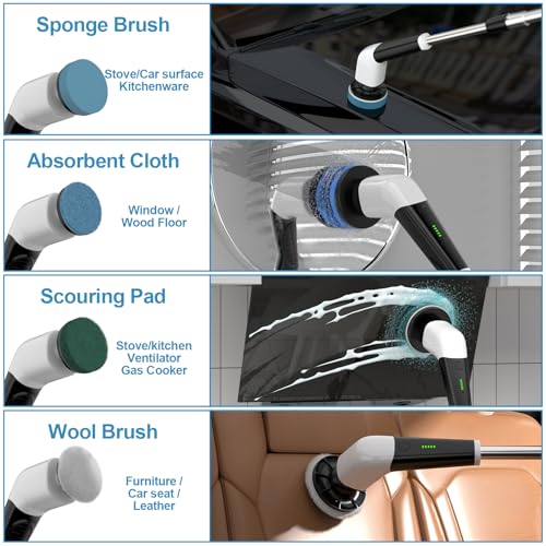 YKYI 8-in-1 Electric Cleaning Brush Head Set, Multi-Surface Attachments for Bathroom, Kitchen, Car, Leather