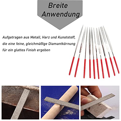 Mesee 10 Pieces Mini Diamond File, 2 x 100 mm Micro Diamond File Set, Metal Diamond Needle File Set, Titanium-Coated Diamond Needle File Set for Metal Glass Ceramic Jewelery Carving Model Making Metal DIY