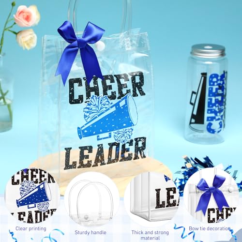 LemonRoad 36 Pcs Cheerleader Gift Bulk for Team Cheer Tumbler Cups Pom Pom Keychain Bags Bow Cheer Water Bottles with Lid and Straw for Cheerleader Women Girl Sport Party Favor Senior Night(Blue) Blue