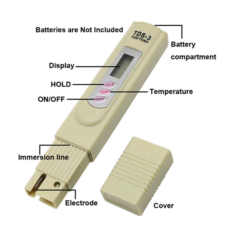 [Australia - AusPower] - Digital TDS Meter Water Tester, PPM Water Quality Tester Measuring Range 0-9999ppm, Ideal for Drinking Water, Swimming Pool, Aquariums, Hydroponics (Grey) (TDS) 1 