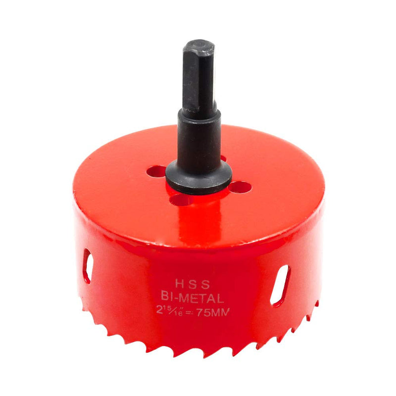 [Australia - AusPower] - 75mm/2.95 inch Hole Saw Bi-Metal Saw Drilling Tool with Twist Drill Bit & L Hex Wrench for Cornhole Boards Wood Plasterboard Plywood Plastic 75mm / 2.95" Red 