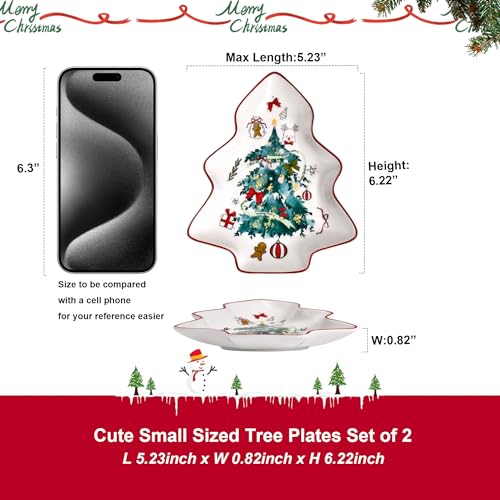 2 Pcs 6 Inch Tree Plates, Small Serving Tray Ceramic Spoon Rest for Stove Top, Cute Tree Shaped Holder Dish for Kitchen Countertop Table for Snack Cookies Candy & Jewelry Dish, Green Tree Tree-Green Xmas Tree