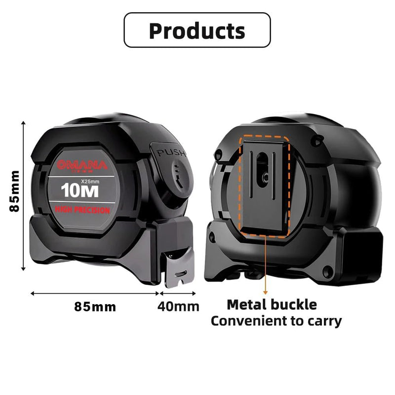 Metric Measuring Tape Meter 5M/10M*25mm Self Locking Shock Resistant Fluorescent Steel Tape Measure High Precision Metre Ruler Scale Measuring Tools (10 M) 10 m