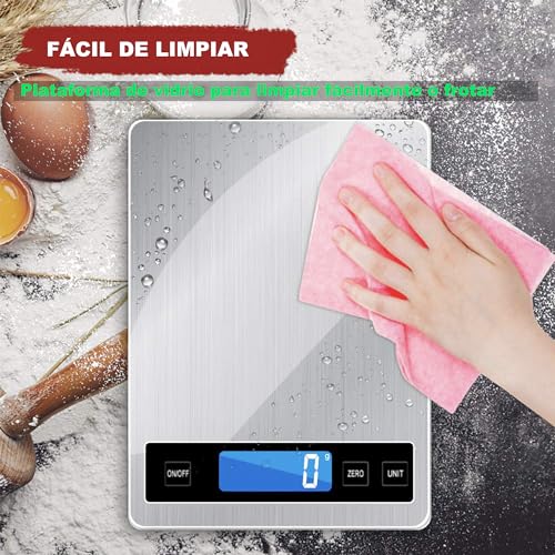 Kitchen Scales, 33lb/15kg Digital Kitchen Cooking Scales with LCD Display +Stainless Steel+Tempered Glass, Accuracy up to 1g - g/kg/lb:oz/ml/fl'oz -USB or Battery Operated