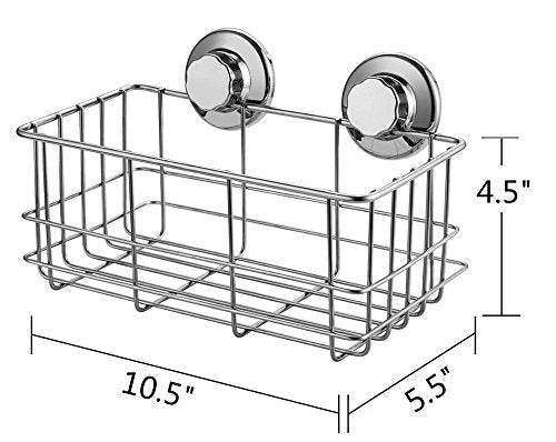 SANNO Suction Cup Shower Caddy Bath Wall Shelf, Deep Bathroom Basket Large Shower Caddy Bath Organizer Kitchen Storage Basket for Gel Holder Bathroom Storage Shampoo, Conditioner -Stainless steel stainless-1